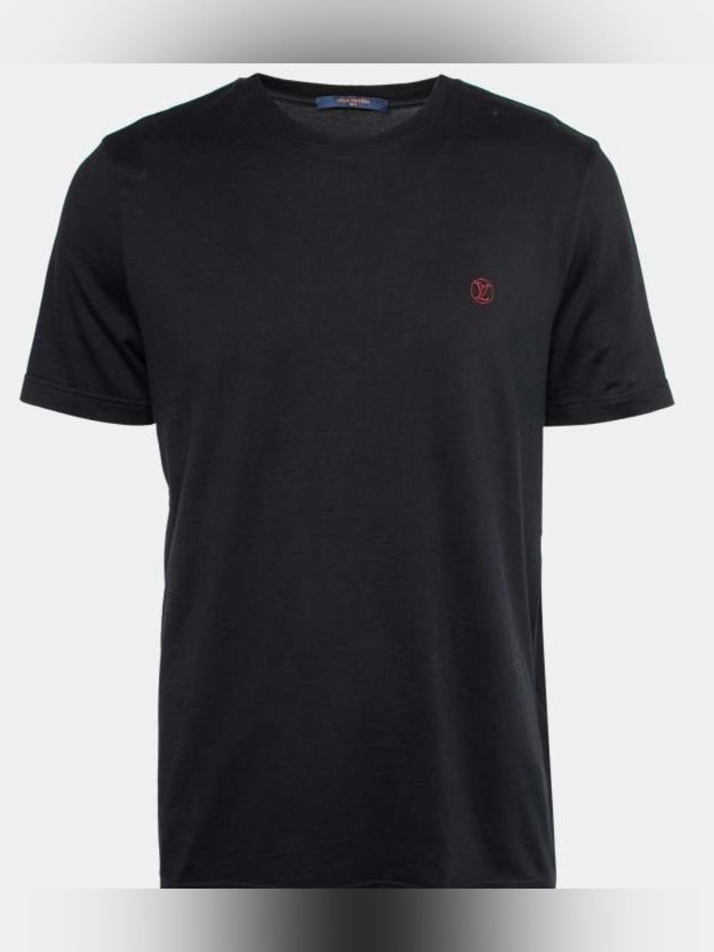 Autentic Louis Vuitton Black Crewneck T-Shirt with Small Red Logo
